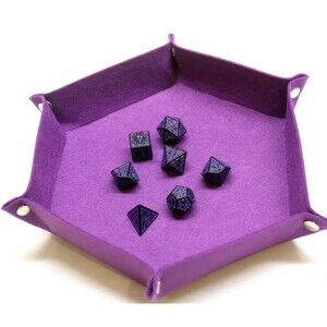 Gaming Hexagon Dice Tray Purple Faux Suede Rolling Arena RPG D&D